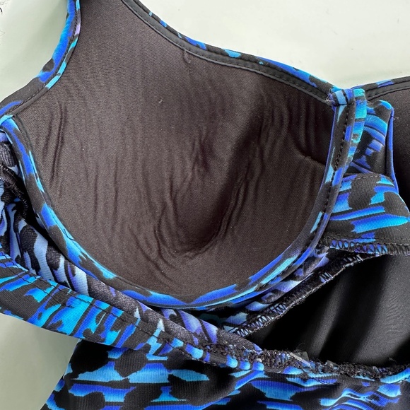 Miraclesuit One Piece Swimsuit Blue Black Print Cross Front Size M? - Picture 9 of 13